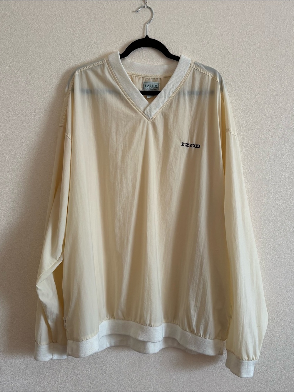 Vintage 90s Izod Cream V-Neck Pullover Windbreaker